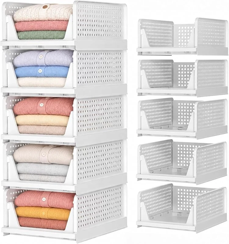 SNSLXH 5 Pack Stackable Closet Organizers for Efficient Storage Solutions